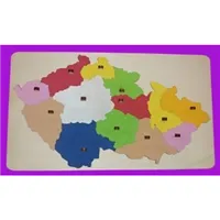 Mapa ČR dřevěná s kraji vkládačka barevn